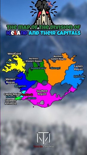 The map of the divisions of Iceland and their capitals