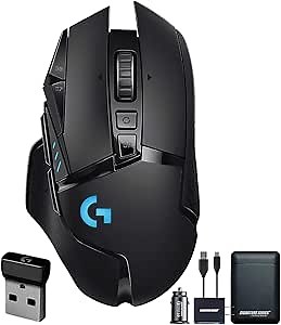 Logitech G502 Lightspeed Wireless Gaming Mouse | Hero Sensor, 25,600 DPI, 11 Programmable Buttons, Tunable Weights, RGB Lighting, Onboard Memory, PC/Mac | Signature Series Power Bundle