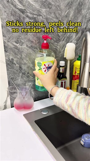 Hook and loop adhesive strips—no drilling required. Easy to install, they let you hang all kinds of small items on walls. Portable and a must-have for every household.#homegoods #diyhacks #home #wall #fyp