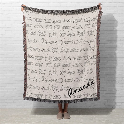 Doodle Cats Woven Blanket, Cat Tapestry Throw, Custom Pet Blanket, Cat Lover Gift - Etsy