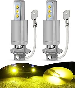 H3 LED Fog Light Bulbs, 1200 Lumens 3000K Yellow, 6 PCS 2525 Ceramic Lamp Beads, Plug and Play Fog Lamps Replacement Bulbs for Cars, Pack of 2 (H3, Yellow)