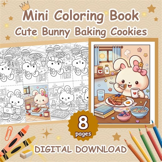 Cute Bunny Baking Cookies Coloring Pages | Kawaii Bunny Cooking Coloring Book for Kids | Printable Kids Activity | Mini Coloring Book PDF - Etsy