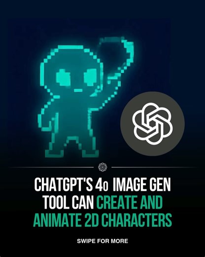 Artificial Intelligence (AI) • ChatGPT on Instagram: "ChatGPT-4o can generate 2D character animations, frame by frame. Here’s the prompt so you can try it: Here’s a prompt you can use to create your own animation using AI: “Create a detailed pixel art frame animation for a game, where the final image is divided into multiple sub-images, each serving as a continuous animation keyframe. Design the sequence to depict [your character performing a specific action]. Ensure the keyframes transition smo