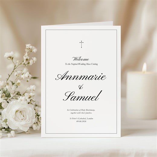 Catholic Mass Wedding Program Template Canva, Printable Church Ceremony Order of Service, Minimalist Church Wedding Booklet PP03