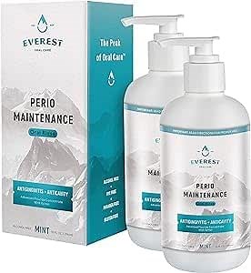Perio Maintenance Alcohol Free Mouthwash – Concentrated Mouthwash for Bad Breath, Plaque, Sensitive Teeth, and Gingivitis or Gum Disease - Fresh Mint Flavored Fluoride Rinse Pack of 2 by Everest