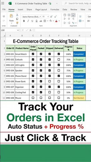 Excel Order Tracker ✅ | Auto Status & Progress % for E-Commerce