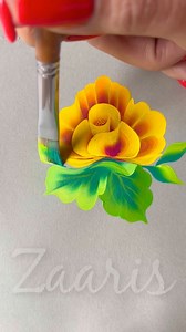 326K views · 5.1K reactions | Yellow and pink flower and leaves Onestroke painting using acrylic paints  #onestrokeflowers #flowerpainting #leavespainting #fbreels2025ツ #acrylic | Zaaris | Facebook