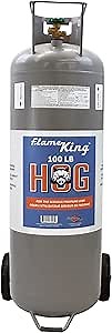 Flame King 100LB Empty Propane Tank with Wheels, Horizontal & Vertical LP Cylinder with Built-in Gauge for Fire Tables, Fire Pits, Patio Heaters, Barbeques, Lunch Trucks, Weed Torches & Truck Campers