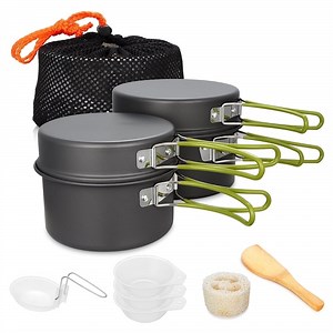 Gutsdoor Camping Cookware Set Camping Gear Campfire Utensils Non-Stick Cooking Equipment Lightweight Stackable Pot Pan Bowls with Storage Bag for Outdoor Hiking