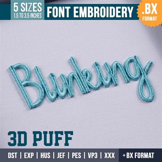 3D Puff Cursive Script Embroidery Font: BX Font | PES DST Fonts   5 More Machine Formats, Instant Download - Etsy