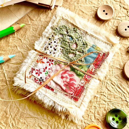 Fabric Art Collage Clusters: Journaling Ephemera Patches, Mixed Media (5 Pieces) Snippet Clusters - Etsy