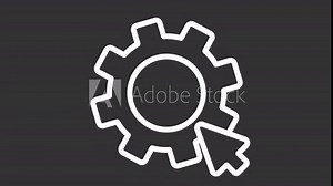 Apply settings white icon animation. Animated line cursor click on spinning gear. Check mark. Loop HD video with chroma key, alpha channel, transparent background. Outline motion graphic animation