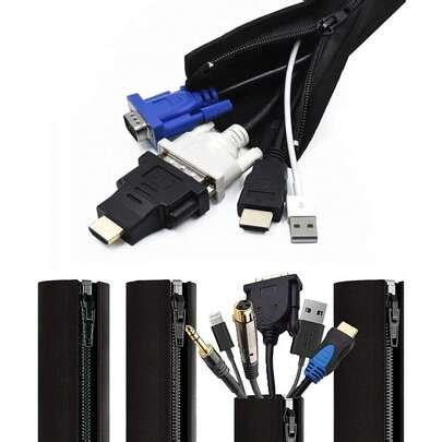30/50/90cm Black Zipper Cable Organizer - Desktop Cable Management Sleeve, Protects And Conceals Computer And TV Cords, Cables, Wires, Convenient And Practical | SHEIN