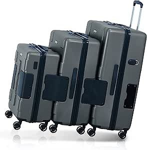TACH Patented Connecting Hard Shell 3 Piece Luggage Set - 20, 24 & 28 inch Luggage | Carry-On, Medium & Large Rolling Suitcases - Slate Grey