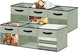 DECOMOMO Storage Bins, Cube Storage Bin with Window, Fabric Storage Cubes for Shelves (11" / 6pcs, Green)