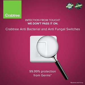 Crabtree Anti Bacterial and Anti Fungal Switches made with Inorganic Nano Zinc Technology that works as a shield against harmful microbes present in our homes. It inhibits their growth and prevents their spread through human touch. #SwitchOffGerms Know More: bit.ly/CrabtreeIndia | Crabtree