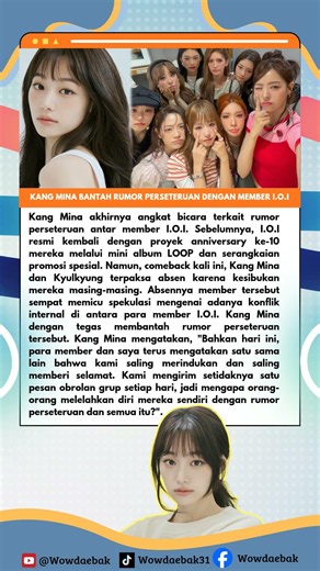 Kang Mina Bantah Rumor Perseteruan Dengan Member I.O.I #shorts #ioi #fyp