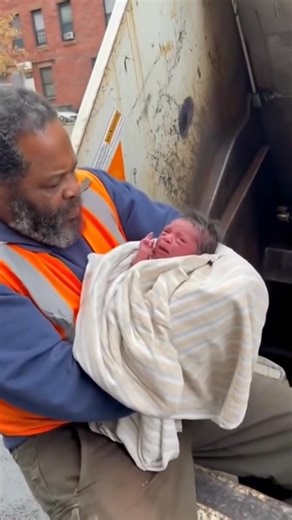 He was seconds away from pulling the compactor lever… when a faint cry stopped him cold. Samuel, a sanitation worker of 25 years, climbed into the truck expecting to find a kitten. Instead, he found a newborn baby stuffed inside a soaked duffel bag, wrapped in a towel — moments from being crushed. With shaking hands, he lifted the tiny child to his chest, whispering, “You’re safe now, little one. I’ve got you.” He sat on the bumper, shielding the baby from the cold until paramedics arrived. A ma