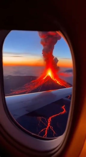 Volcano Eruption From Airplane View