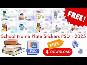 School Name Plate Stickers PSD 2025 Free Download Editable School Label PSD Template