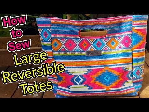 How to sew a large reversible tote. DIY beach bag. Big shopping bag