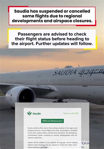 Saudia Flight Updates: Cancellations and Suspensions