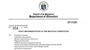 DepEd Memorandum No. 054, s. 2023 : Pilot Implementation of the MATATAG Curriculum