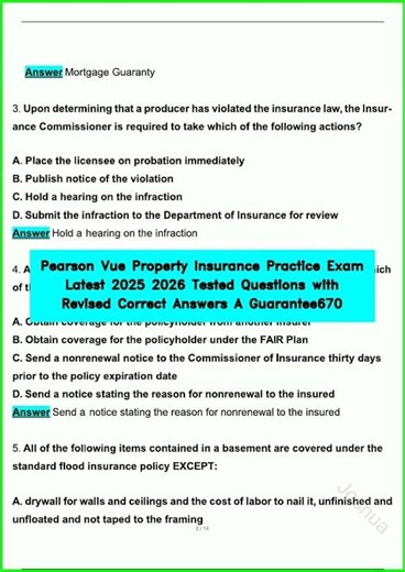 Pearson Vue Property Insurance Practice Exam Latest 2025 2026 Tested Questions with Revised Correct