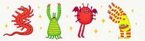 Cute cartoon vector monsters. Different funny monster characters with...