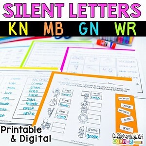 Silent Letters Worksheets wr gn kn mb 1st 2nd Grade ELA Phonics Packet