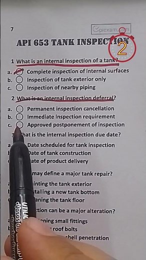 API 653 QUIZ internal inspection and major repairs #api653