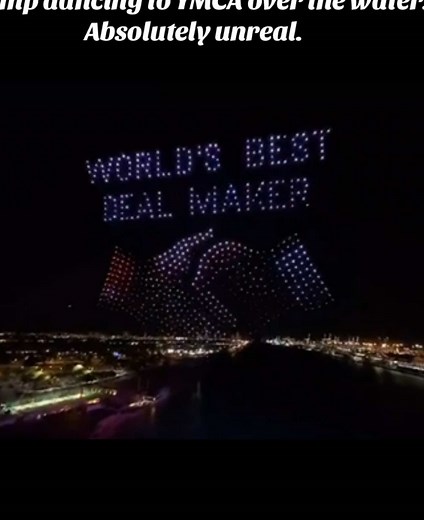 🚨JUST IN: The new Trump drone show in Miami is next level. Drones lit up the sky, forming President Trump dancing to YMCA over the water. Absolutely unreal. #trump #america #maga #news #americafirst #president #drone