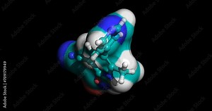 Milrinone, drug for treatment of acute decompensated heart failure, 3D molecule spinning on Y-axis, 4K