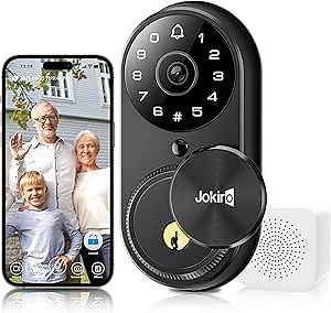 Jokiro Smart Lock with Camera, Video Doorbell Lock with Chime, Keyless Entry Door Lock, Built-in Wi-Fi Deadbolt for Front Door, Auto Lock, App Remote Control, Alexa, Easy Installation, No Monthly Fee