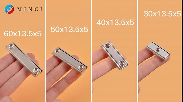 MIN CI 12Pcs Strong Neodymium Rectangular Pot Magnets, 66 lbs Pulling Force 60x13.5x5mm Powerful Rare Earth Magnets Heavy Duty with Countersunk Holes and Screws, for Wall Mounting, Tool Room, Kitchen