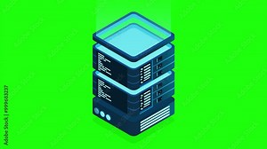 Isometric futuristic server animation. Isometric database or data center. Abstract blockchain. Computer storage. Cloud storage. 4K video animated in isometric style