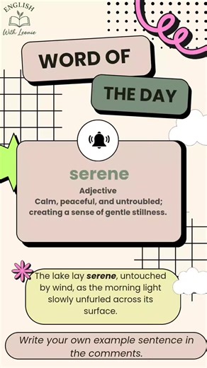 Word of the Day: serene 🌿✨ Meaning calm, peaceful, unbothered — the perfect vibe for stressed GCSE English students. Using ambitious vocabulary in your writing boosts clarity, tone and top-band marks… but only if you choose the right words. Add serene to your revision notebook today and write one sentence using it to build your vocabulary micro-habit ✔️ GCSE tip: Examiners LOVE precise vocabulary that matches the mood of the scene you’re describing. #GCSEEnglish #GCSEEnglishLanguage #AmbitiousV