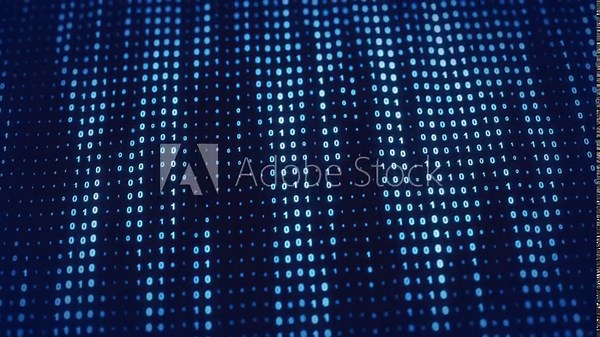 Looping randomly vertically animated matrix array of binary numbers code changing screen. Background effect for code, programming, technology projects to add digital data effect with camera blur.