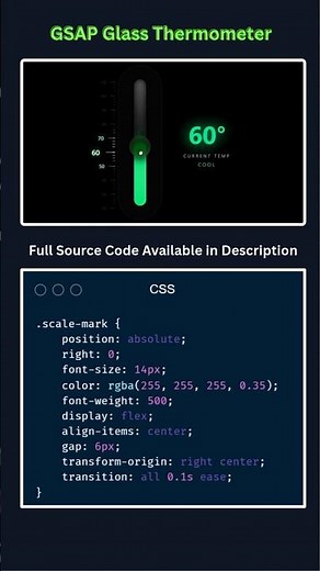 Glass Thermometer UI Slider 🔥 | HTML CSS JavaScript + GSAP Animation