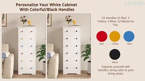 LIKIMIO Small Dresser Tall, 6 Drawer Tall Skinny Dresser with Colorful Handles, Chest of Drawers for Bedroom, 51.5" H Modern Wooden Floor Storage Cabinet with Metal Sliding Rail, White