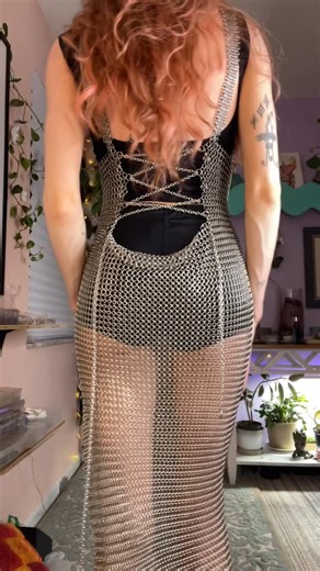 Fifi on Instagram: "Wedding dress details ✨✨✨ I’m obsessed with trying it on rn . #chainmail #alternativefashion #altfashion #chainmaildress #weddingdress #chainmaille #chainmailweddingdress #alternativewedding"