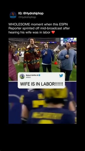 Rap Footage | Memes & Clips on Instagram: "In 2022, Robert Griffin III, during the College Football Playoff took a phone call live on air and learned his wife, Grete, thought she was going into labor. Without hesitation he said, “Sorry guys, I gotta go,” ripped off his headset, and sprinted out of the stadium to catch a flight home. Cameras caught him running through the tunnel, and the clip spread instantly because it felt like real life crashing into live TV — a dad dropping everything for his