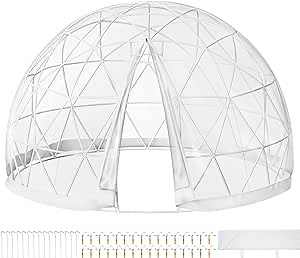 VEVOR Garden Dome 12ft - Geodesic Dome with PVC Cover - Lean to Greenhouse with Door and Windows for Sunbubble, Backyard, Outdoor Winter, Party