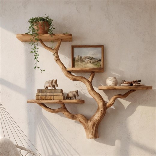 Handmade Wood Branch Shelf – Natural Tree Wall Shelf – Rustic Wooden Display Shelf - Unique Handmade Tree Branch Shelf – Wood Wall Art Shelf - Etsy