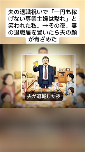 夫の退職祝いで侮辱された妻が退職届を置いて夫が青ざめた話