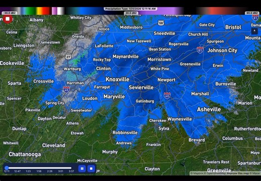 1/31/26 Moderate to heavy snow continues to move through east tennessee region / knoxville tennessee area this morning Moderate to heavy snowfall may continue in the maryville tennessee area until 3pm this afternoon which could result in snowfall accumulations up to 10 inches an im monitoring the situation closely | Rocky Top Weather