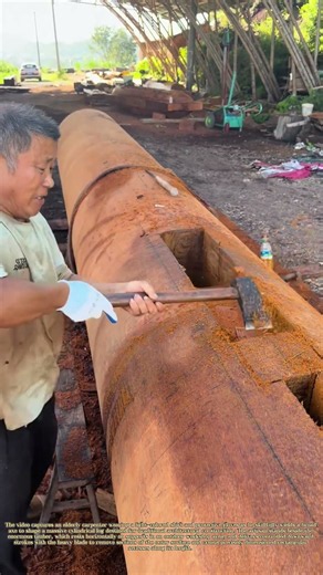 Timber Craftsmanship: Hewing a Massive Log for Traditional Architecture