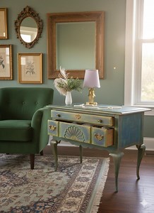 French Country Cottage Decor • Hand-painted Blue Green Vintage Side Table - Etsy