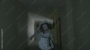 The ghost of the bride runs after her victim down Stock Video