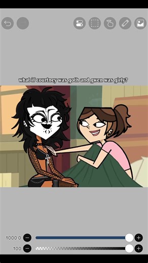 i did modern goth for courtney, not gwens exact type of goth, i just thought it would be mote fun and exotic to draw!! #tdi #totaldramaisland #gwentotaldrama #courtneytotaldrama #fyp